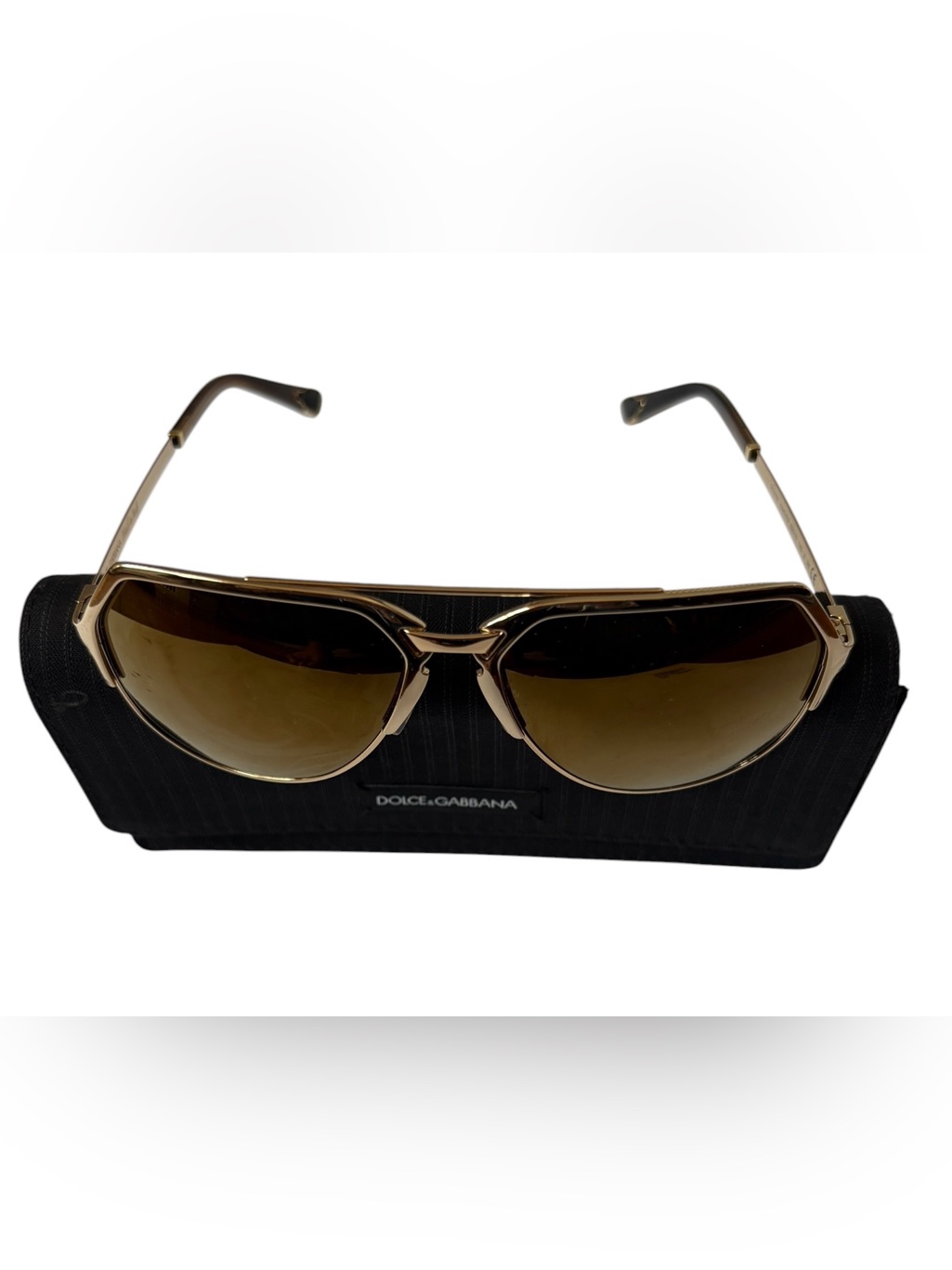 Dolce & Gabbana 18k Gold Aviator Sunglasses Brown Lens Unisex Nwot